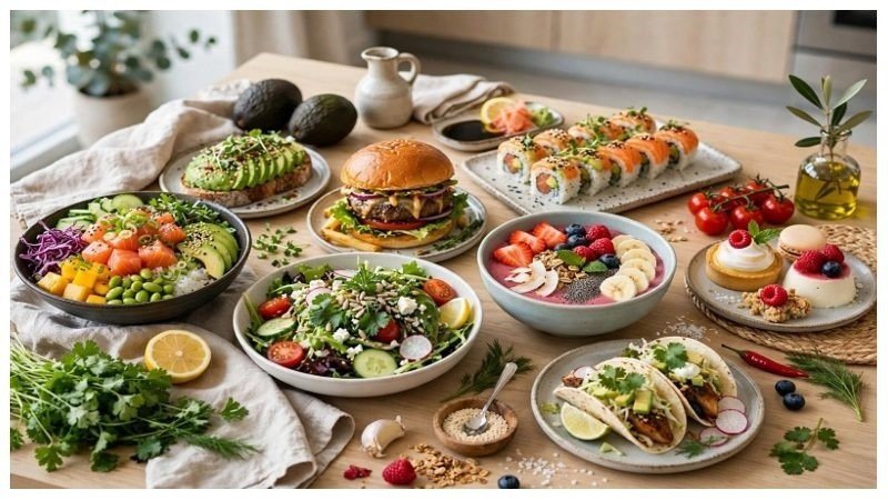 A vibrant high-protein global street food snack board featuring mini appetizers and spicy dipping sauces by Jalbiteblog.